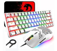 USB Filaire 60% Clavier Mécanique Mini 68 Touches RVB Rétroéclairé Gaming Keyboard Mouse Set + 6400 DPI Ultralight Honeycomb PC Gaming Mouse + Tapis de Souris pour PC/Mac - Clicky Blue Switch/Blanc