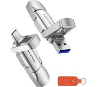 USB Flash Drive 128GB USB 3.2 with 520MB/s, USB C 2nd Generation External SSD Hard Drive with Keychain and Pouch, Compatible with iPhone 15/16, Android, Macbook, TV Audio