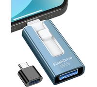 USB Flash Drive 256 GB, USB 3.0 High Speed Transfer, 4 in 1 USB Flash Drive External Memory Stick for iOS, Android, Pad, Type C and PC, USB C Flash Drive Storage Photos, Videos, Files (Blue)