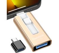 USB Flash Drive 256 GB, USB 3.0 High Speed Transfer, 4 in 1 USB Flash Drive External Memory Stick for iOS, Android, Pad, Type C and PC, USB C Flash Drive Storage Photos, Videos, Files (Gold)