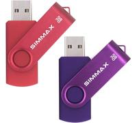 USB Flash Drive 32 GB Pack of 2 USB 2.0 Swivel Flash Drive Storage Memory Stick Pendrive (32 GB Red Purple)