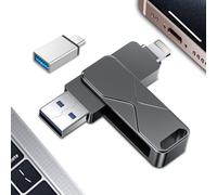 USB Flash Drive for iPhone 256GB, Mfi Certified Lightning External Memory Pen Drive Pen USB 3 in 1 for iPhone, iPad, iOS, Macbook, Android, PC (Black, 256GB)