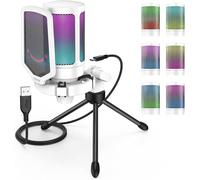 USB Gaming Microphone,RGB Capacitor Microphone for PC PS5,with Silence Button,Shockproof Mount,Tripod Stand,Pop Filter,for Streaming Discord Twitch Podcasts Videos
