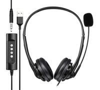 USB Headset PC Computer Headset 3.5mm Lightweight Stereo Sound with Flexible Microphone Phone Headset for Skype,Voip,Teamspeak,Mac,PC,Smartphone,Tablet