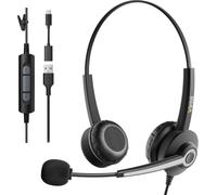 USB Headset with Microphone for Laptop,Business Office Headphones,Adjustable Noise Cancelling Headphones,Multi-Use USB Earbuds for Call Center,Business Chat,Games,Teaching