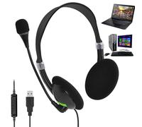 USB Headset With Microphone Noise Cancelling - Wired PC Headphones With In-Line Volume & Mute, 3-in-1 USB/3.5mm/Type-C Computer Headset For Laptop, Call Center, Skype, Zoom, MS Teams, Office