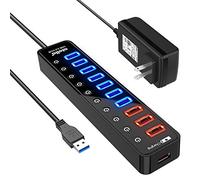 USB Hub, atolla Powered USB 3.0 Hub, 11-Port USB Splitter（7 USB 3.0 Data Ports+4 USB 3.0 Smart Charging Ports） with Individual on/Off Switches and 12V/4A Power Adapter for High Power USB Devices