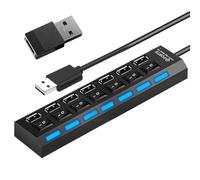 USB Hub Laptop, High Speed Port Splitter, Compact Anti Slip USB Expander, Independent Power Button for Remote Work, Game Setup, Studio, Travel, Classroom, Co Working Space