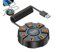 USB Hub Splitter, 7-Port USB Expander, Portable Data Hub Colorful Lights, Compact Design for Laptop, Desktop PC, and Printer, Ideal for Multi Device Connectivity, Black