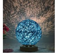 USB Lampe de Table LED Ficelle rotin Boule lumière, Cadeau d'anniversaire Lampe de Chevet en Bois 15cm Bleu