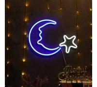 USB Lune Étoile LED Néon Applique murale, Néon Bouclier Veilleuses Néon Signe Néon Lumière Enseignes lumineuses pour fête Bar Gaming Chambre Décoration murale, Enfants Anniversaire