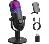 USB Micro Condensateur PC Gaming: Microphone Gamer pour PS4 & PS5-Bureau Micro RGB avec Muet & Écho & Réduction du Bruit-Mixage Microphone pour Streaming & Enregistrement & Vocal & Podcast Black