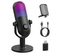 USB Micro Condensateur PC Gaming: Microphone Gamer pour PS4 & PS5 - Bureau Micro RGB avec Muet & Écho & Réduction du Bruit - Mixage Microphone pour Streaming & Enregistrement & Vocal & Podcast Black
