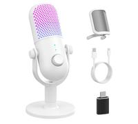 USB Micro Condensateur PC Gaming: Microphone Gamer pour PS4 & PS5 - Bureau Micro RGB avec Muet & Écho & Réduction du Bruit - Mixage Microphone pour Streaming & Enregistrement & Vocal & Podcast Blanc