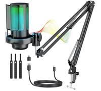 USB Micro Gaming - RGB Condensateur Microphone - avec Bras/Filtre anti-pop/Muet/Gain/Moniteur - pour PC PS4 PS5 Streaming