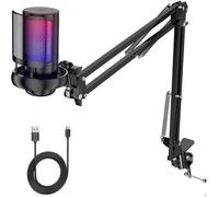 USB Micro Gaming, RGB Condensateur Microphone -avec Filtre anti-pop/Muet/Gain/Moniteur/Bras Micro-Noir-pour PS4, Laptop, PS5,Mac OS