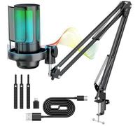 USB Micro Gaming, RGB Condensateur Microphone -avec Filtre anti-pop/Muet/Gain/Moniteur/Bras Micro-RGB 24 Bits/192 kHz-pour PS4