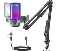 USB Micro Gaming,RGB Condensateur Microphone avec réduction du Bruit/Muet/Gain/Moniteur/Bras Micro, pour Enregistrement, Streaming, Postcast, Ordinateur, Compatible avec Mac, PS4&5, DGM20S