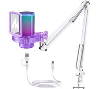 USB Micro Gaming,RGB Condenser Microphone with Noise Reduction/Mute/Gain/Monitor/Microphone Arm,for Recording,Streaming,Postcast,Computer,Compatible with Mac,PS4&5,Purple