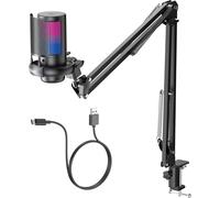 USB Microphone USB Condenser Gaming Kit,RGB Gaming Microphone,One Mute Touch,Volume Control,Metal Anti-Pop Filter,for Streaming,Gaming,Podcasts