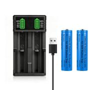 USB Pile Chargeur avec 2 Pack 2200 mAh Pile Button Top Rechargeables Ni-MH, 2 Sel USB Universels Intelligent Batterie Chargeurs, pour Lampe Frontale LED,Mini Ventilateurs,Taille:18.01mm * 67.01mm