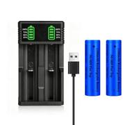 USB Pile Chargeur avec 2 Pack 2200 mAh Pile Flat Top Rechargeables Ni-MH, 2 Sel USB Universels Intelligent Batterie Chargeurs, pour Lampe Frontale LED,Mini Ventilateurs,Taille:18.01mm * 65.01mm