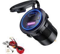 Usb Qc3.0 And Pd Type-C Car Charger Socket With Led Switch Waterproof For 12v-24v Cars Boats Motorcycle Blue
