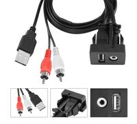 USB RCA Flush Mount Cable USB 2.0 Male to Female and 2 RCA Male to 3.5mm Female AUX Dash Panel Extension Cable for Car, Boat, Motorcycle, 1M