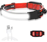 Usb Rechargeable Headlamp 210 Degree 500 Lumens Super Bright Cob Head Torch With Led Rear Light Red Light 3 Modes Lightweight For Hiking Camping Running