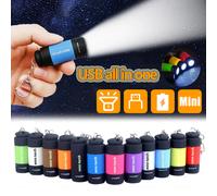 USB Rechargeable LED multifonctionnel forte lumière poche porte-clés lampe de poche étanche en plein air randonnée Camping Mini lampe de poche Purple 6pcs