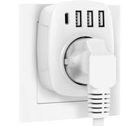 Usb Socket, Sockets With 3 Usb Chargers (2.4A) And 1 Type-C (3A) Port, 5-In-1 Socket Adapter With Usb Charger, Wall Socket Adapter For Household Appliances, Smartphone, Mp3, Pc