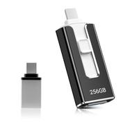 USB Stick 256GB pour téléphone,4-en-1 Speicherstick pour iPhone/iPad/Android/PC,USB 3.0 Memory Stick High Speed Flash Drive,Faste Übertragung Photostick,Sauvegarde Photos Vidéos,Noir