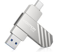 USB Stick 64GB USB C 3.2 Flash Drive 64GB OTG Up to 450MB/s 2-in-1 Dual External SSD Metal Connectors for Type-C-iPhone/Android-Smartphone/Tablet/Mac/PC, Silver