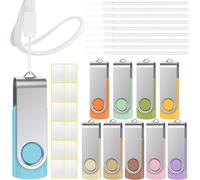 USB Stick 8 GB Pack of 10 USB 3.0 Flash Drive Rotatable USB Stick Morandi Mixed Colour 8GB Memory Stick Metal Flash Drive with Strings and a Blank Sticker
