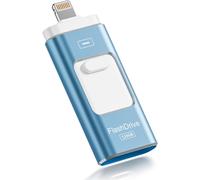 USB Stick for iPhone, 128 GB Apple MFI Certified, 3 in 1 USB Stick for iPhone/iPad/Type C/Android/PC, External Storage High Speed USB Flash Drive Transfer Photos, Videos, Movies (Light Blue)