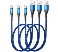 USB to USB C Cables, 3pcs 0.5m Short USB C Cables, 3A Fast Charging Compatible with iPhone 16/15 Pro Plus Max, Galaxy S23/S22/S21, Google Pixel 8/8 Pro, USB C Devices - Blue