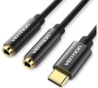 USB Type C to 3.5mm Jack Cable,USB C to Dual 3.5mm Jack Audio Adapter Splitter Converter for Huawei Series,MacBook Pro,iPhone,Samsung S23/S23 Ultra etc (Black,0.3m)