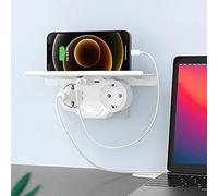 Usb Wall Plug, 4 In 1 Wall Adapter Socket, Ladron Sockets With 1 Type C Usb+1 Type A Usb Ports+2 Ac Outlets, With Led Night Warm Light(With Sensor Light) (With Shelf