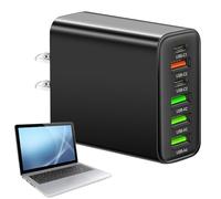 USB Wall Plug Fast Charging - 2 Type C PD Ports + 4 USB Ports Fast USsB Wall Charger, Multifunctional Plug, Quick Charge Adapter for Laptops, Phones, Tablets, Smartphones, Travel and Home Charging St