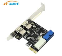 USB3.0 PCI-E adaptateur de carte d'extension avant externe 2 ports USB 3.0 Hub et interne 19pin en-tête PCIE carte 4pin IDE connecteur d'alimentation