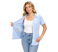 USBD Chemise de Mastectomie avec Poches de Drainage, col à Revers boutonné Post-opératoire, 1 pièce, Bleu Ciel, Taille XL