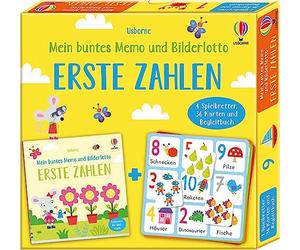 Usborne Mein buntes Memo und Bilderlot : Erste Zahlen : Set mit 4 Spielbrettern, 36 Karten und Begleitbuch - AB 3 Jahren