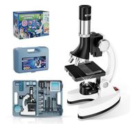 USCAMEL Microscope Enfant étudiants 1200X - Kit Scientifique avec Lames Préparées, Corps Métallique, LED & Mallette. Microscope Composé Éducatif pour Enfants à Domicile en Laboratoire Scolaire