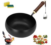 Usceshonn Iron Pot,24/26/28cm Handmade Hammered Large Belly Pot with Wooden Lid/Glass Cover, Triple Stainless Steel - Purpose for Baking, Cooking, Stewing (No lid,28cm)