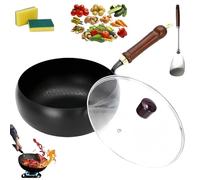 Usceshonn Iron Pot,24/26/28cm Handmade Hammered Large Belly Pot with Wooden Lid/Glass Cover, Triple Stainless Steel - Purpose for Baking, Cooking, Stewing (Glass lid,24cm)