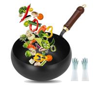 Usceshonn Iron Pot, 24/26/28cm Handmade Hammered Uncoated Thick Iron Pot with Wooden Lid/Glass Cover, Usceshonn Cast Irons Pots for Multi-Cooking, Japanese Irons Pan (No Lid,26cm)