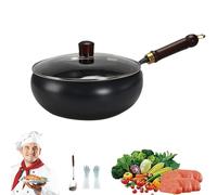 Usceshonn Iron Pot, Handmade Hammered Large Belly Pot, Uncoated Non-Stick Cast Iron with Cover, for Cooking, Stewing, and Baking, Compatible with Gas & Induction Stoves (11.02in,Smooth-Glass lid)