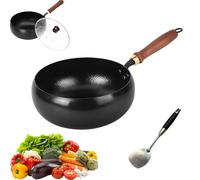 Usceshonn Iron Pot, Handmade Hammered Large Belly Pot with Wooden Lid/Glass Cover,Without Coating Large Capacity & Deep, for Baking, Cooking, Stewing (Glass lid,24cm)