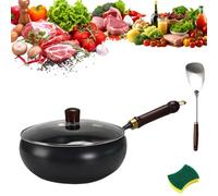 Usceshonn Iron Pot,mexicoify uncoated thick iron pot, Hand-Forged Non-Stick Pan, Triple Stainless Steel, with Wooden Lid/Glass Multi - Purpose for Baking, Cooking, Stewing (B, 24cm)