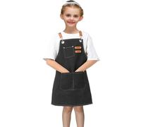 USCHAILIQIANG Tabliers ajustables imperméables pour enfants, pour cuisiner, peindre, jardinage, toile, tablier pour filles et garçons de 6 à 12 ans, noir, taille unique